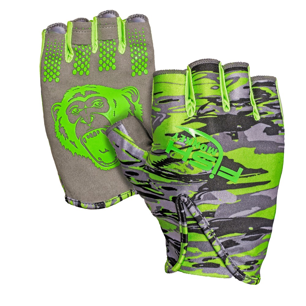 Fish Monkey Fingerless Stubby Guide Glove Size Large in Green Water Camo  for sale online